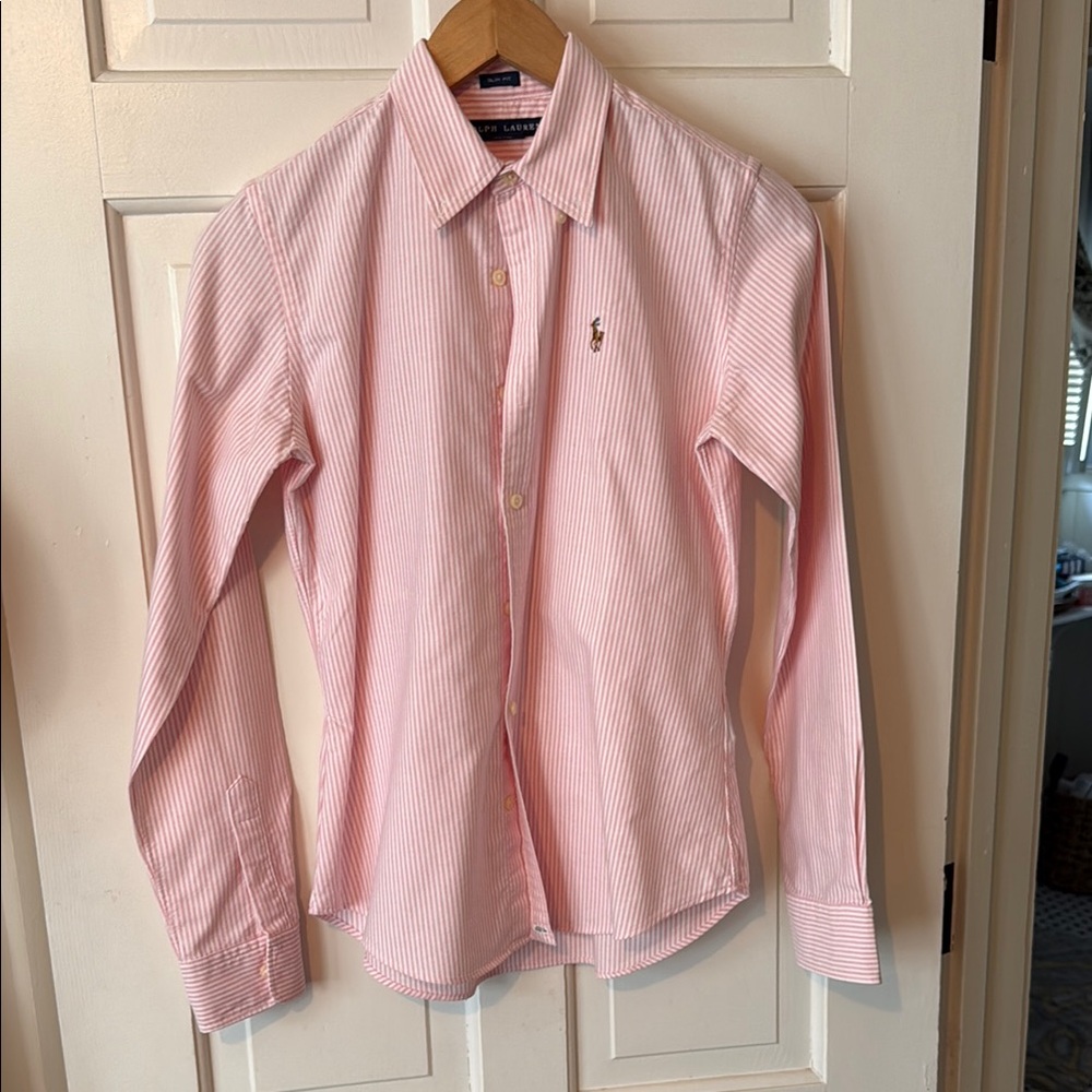 Ralph Lauren Pink Striped Button-Up Slim-Fitted Shirt
